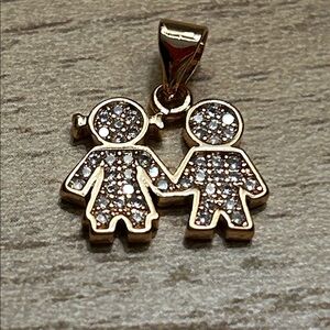 Girl and Boy Gold Plated Pendant with sparkling crystals NIP